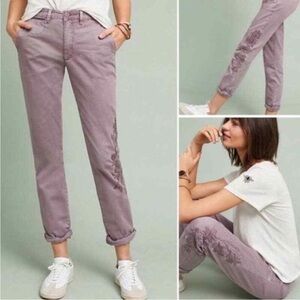 Chino by Anthropologie Relaxed Floral Embroidery Chino Pants Women's Purple